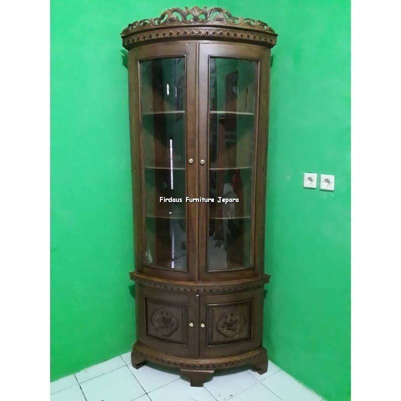 Lemari Sudut Kaca Kayu Jati 5