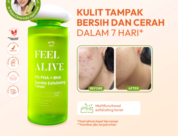 Pesona Dalam Negri Prettywell Feel Alive 2% PHA + BHA Gentle Exfoliating Toner New Year Edition