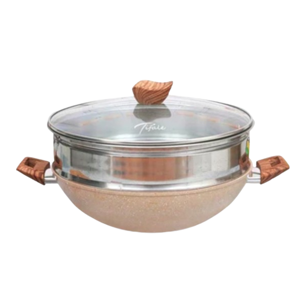 Hongzhuo Ford Tifale Wokpan + Steamer Glass Lid Granite Non Stick