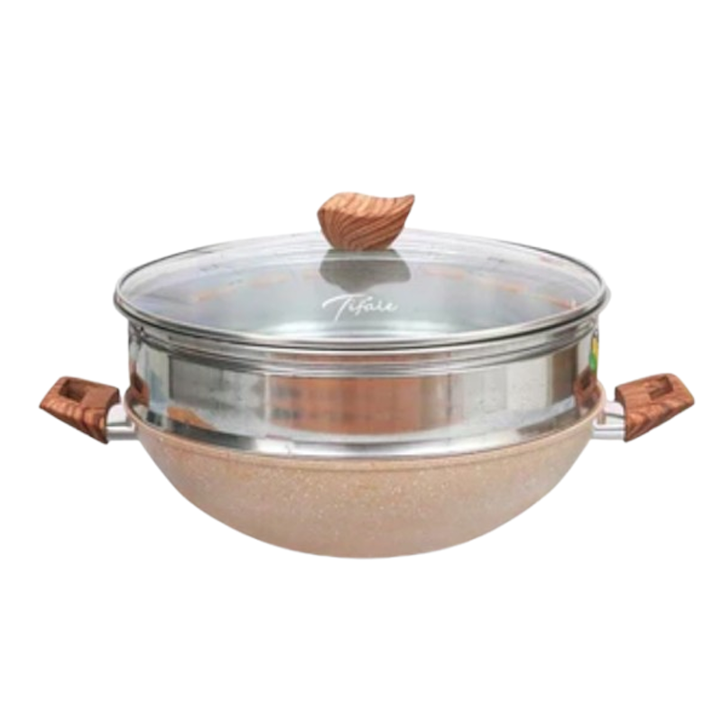 Tifale Wokpan + Steamer Glass Lid Granite Non Stick 2