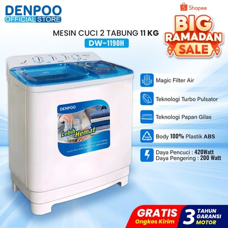 Denpoo Mandiri Indonesia Denpoo Mesin Cuci Semi Auto  DW-1190H
