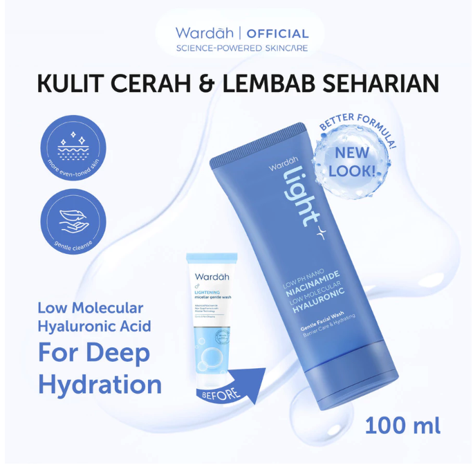 Paragon Technology and Innovation Wardah Light+ Low pH Nano Niacinamide Low Molecular Hyaluronic Gentle Facial Wash