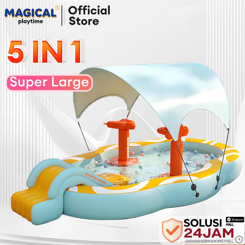MAGICAL PLAYTIME 5-in-1 Kolam Renang Anak Perosotan Jumbo 2,1 m 2