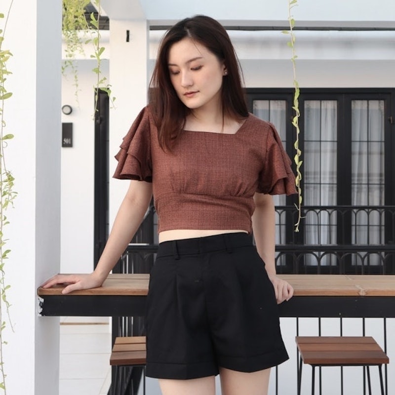 Femei Outer Blouse Slit Back Self Tie Wrap Crop Top 3