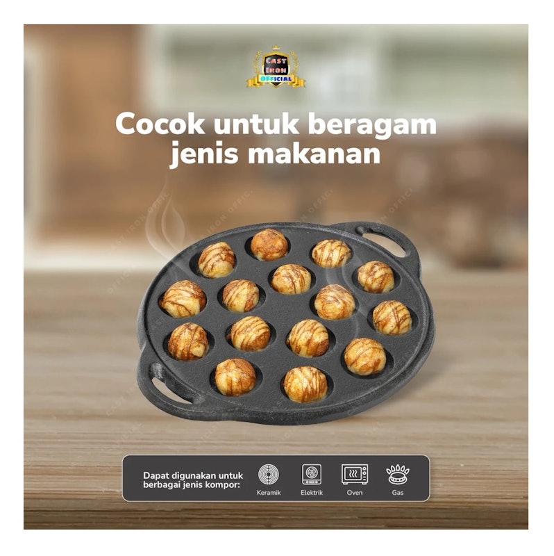 Cast Iron Takoyaki Pan Seasoned 3x 2