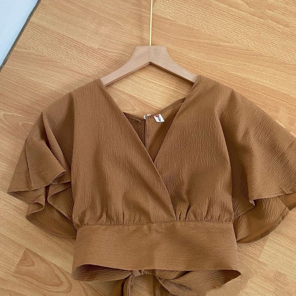Vallina Outfit Femei Outer Blouse Slit Back Self Tie Wrap Crop Top