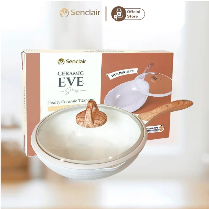 Senclair Eve Ceramic Wajan Anti Lengket WokPan 28 cm 2