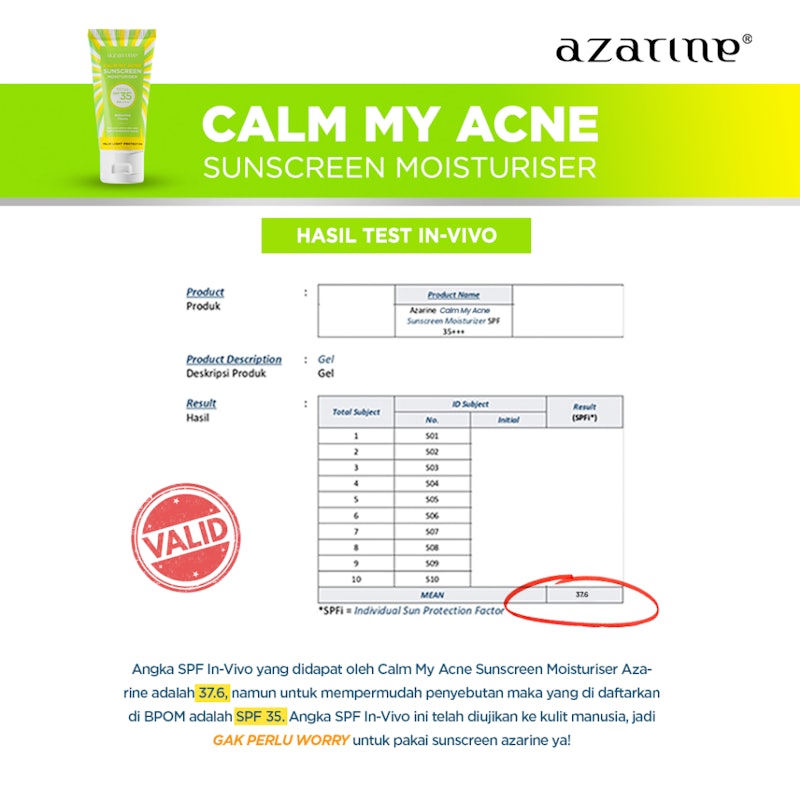 Wahana Kosmetika Indonesia Azarine® Calm My Acne Sunscreen Moisturiser SPF 35 PA+++