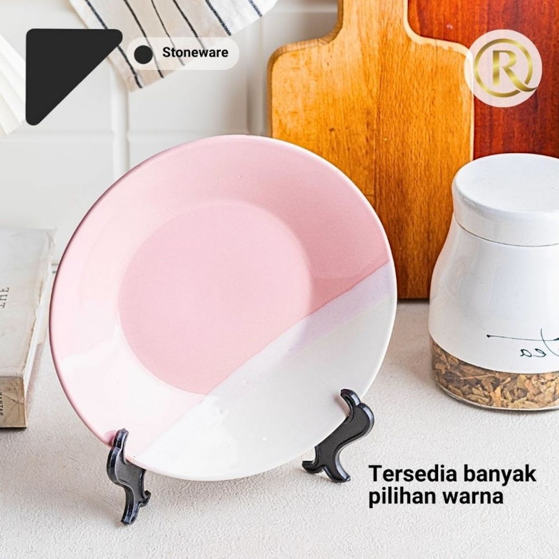 Piring Pelangi 2 Warna Stoneware Keramik 8 Inch 3