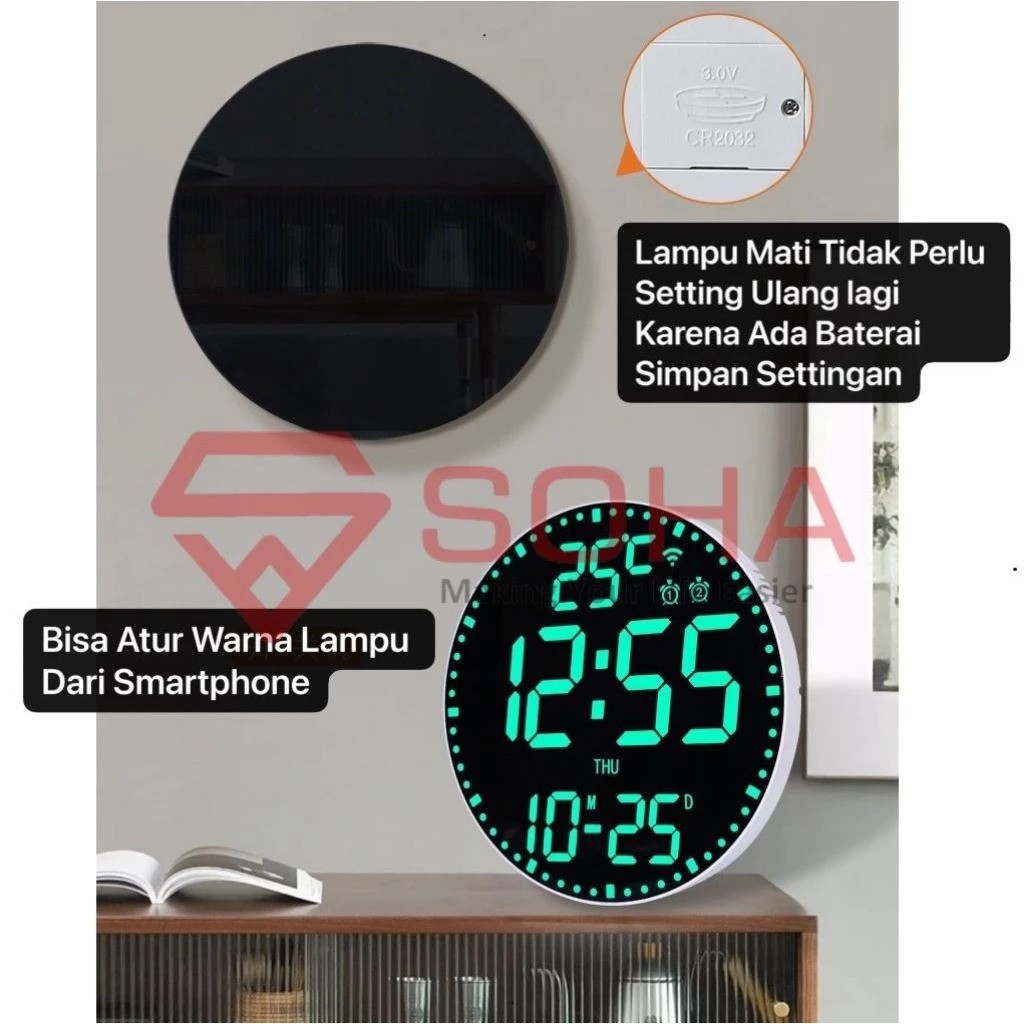 Jam Dinding Digital Warna RGB Wifi JD-14