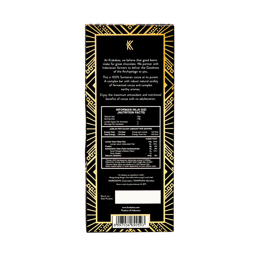 Aneka Coklat Krakakoa Krakakoa Arenga 100% Dark Chocolate