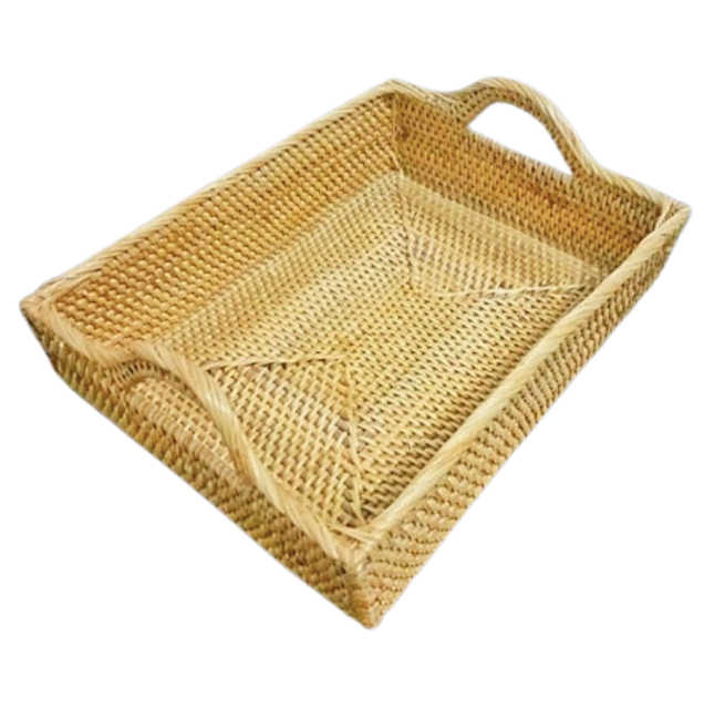 Nampan Saji Kotak - Handmade Rattan Tray