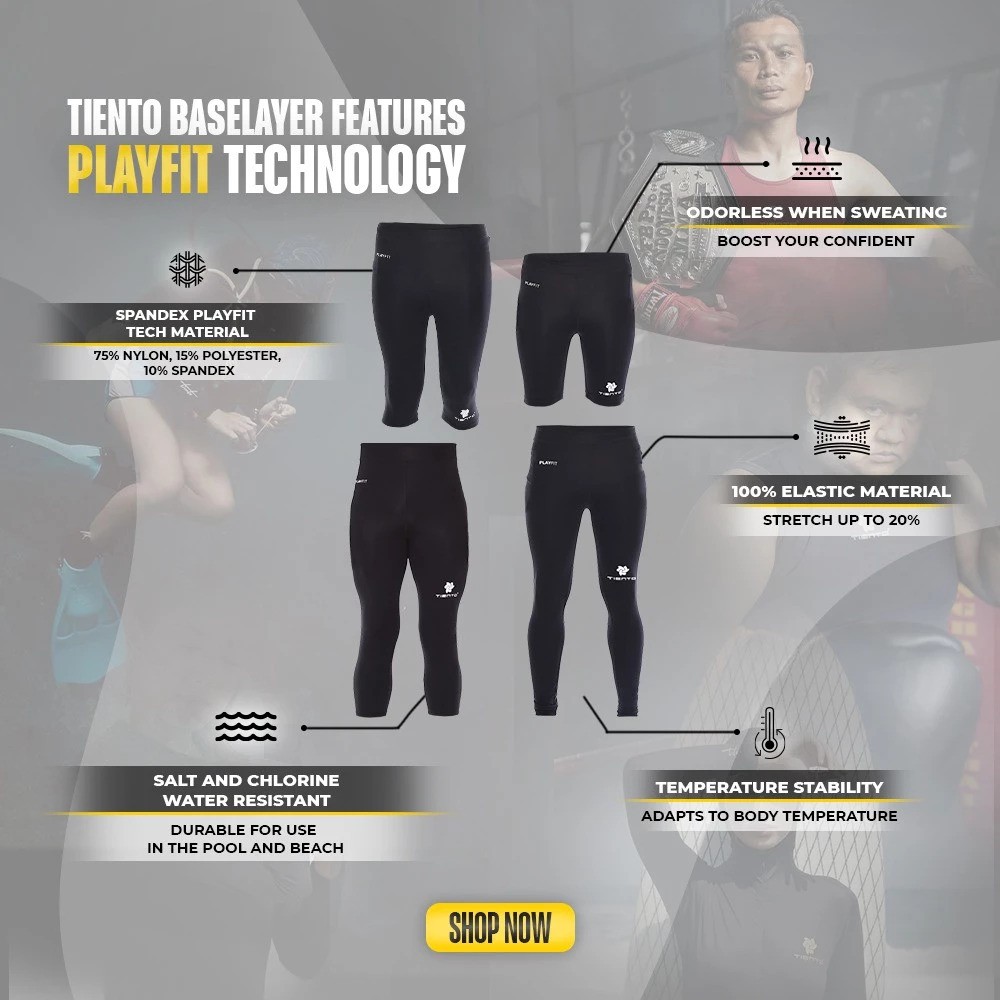 Tiento Indonesia Juara Tiento Baselayer Legging 3/4 Pants Black