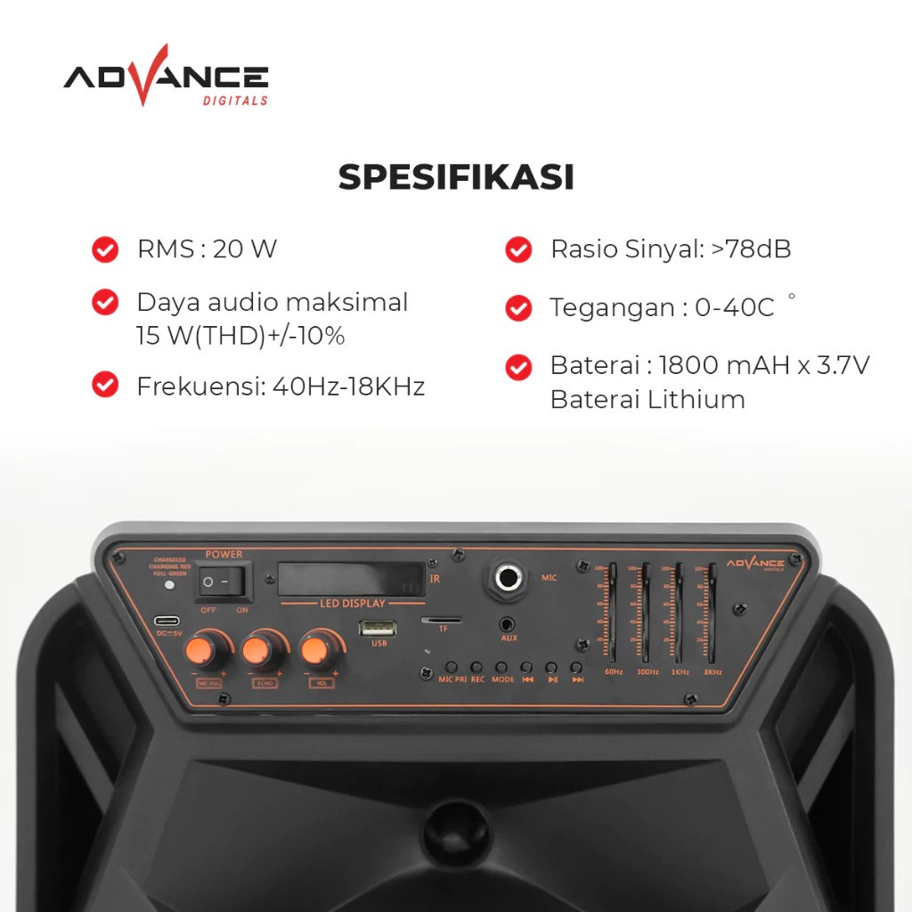 Advance Speaker Bluetooth 12 Inch Free 2 Wireless Mic 3