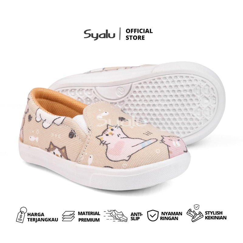 Syalu Sepatu Slip On E01 Kucing Cream 4