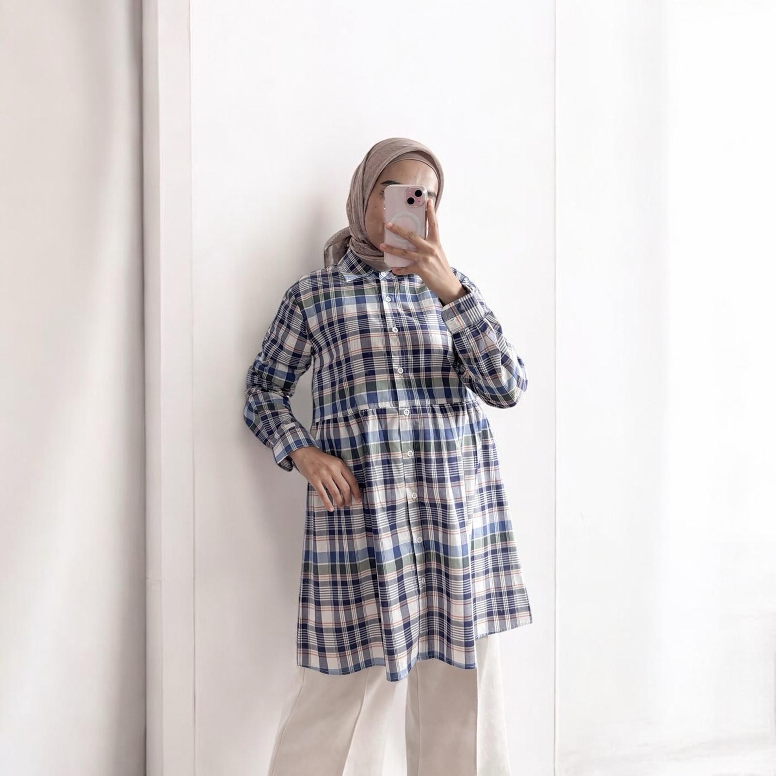  Anyostore AT65 Tartan Kemeja Tunik Flannel