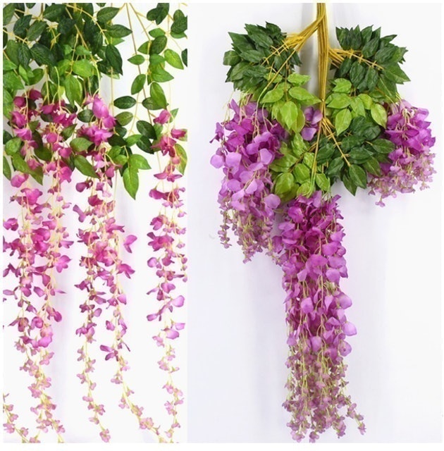  Daun dan Bunga Wisteria Artificial Rambat