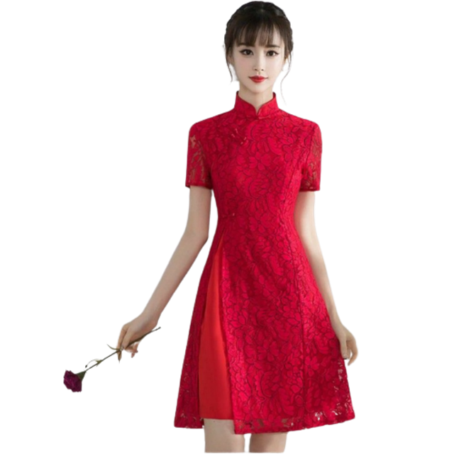 EF Mini Dress Cheongsam Brukat