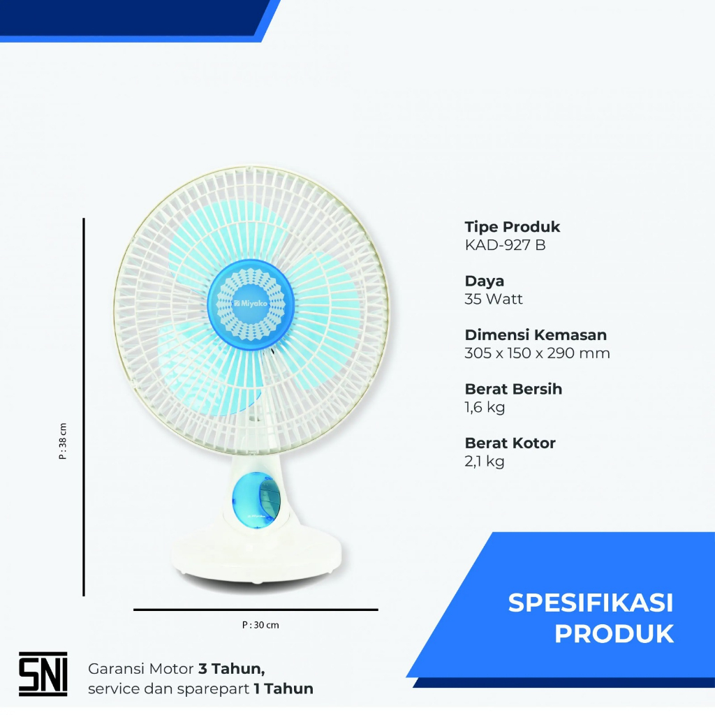 Kencana Gemilang Miyako Desk Fan & Wall Fan  KAD-927 B