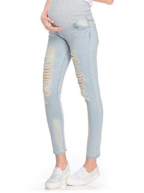 Skinny Maternity Jeans With Rips Blue - Celana Jeans Hamil M7502B-L