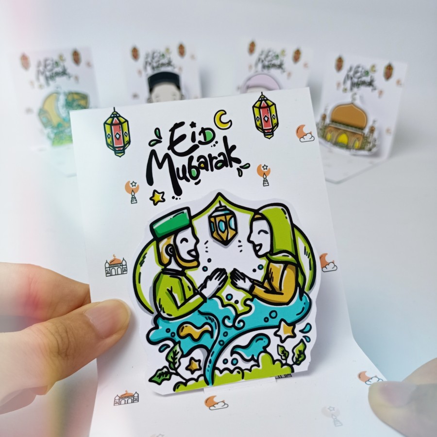 Kartu Ucapan Lebaran Minimalis Doodle Eid Mubarak Pop Up 4