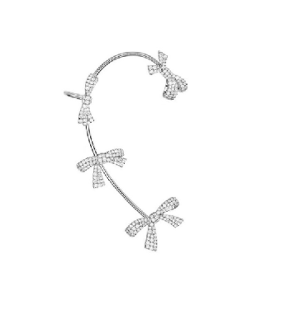 Silver Diamond Bow Earrings Clip On