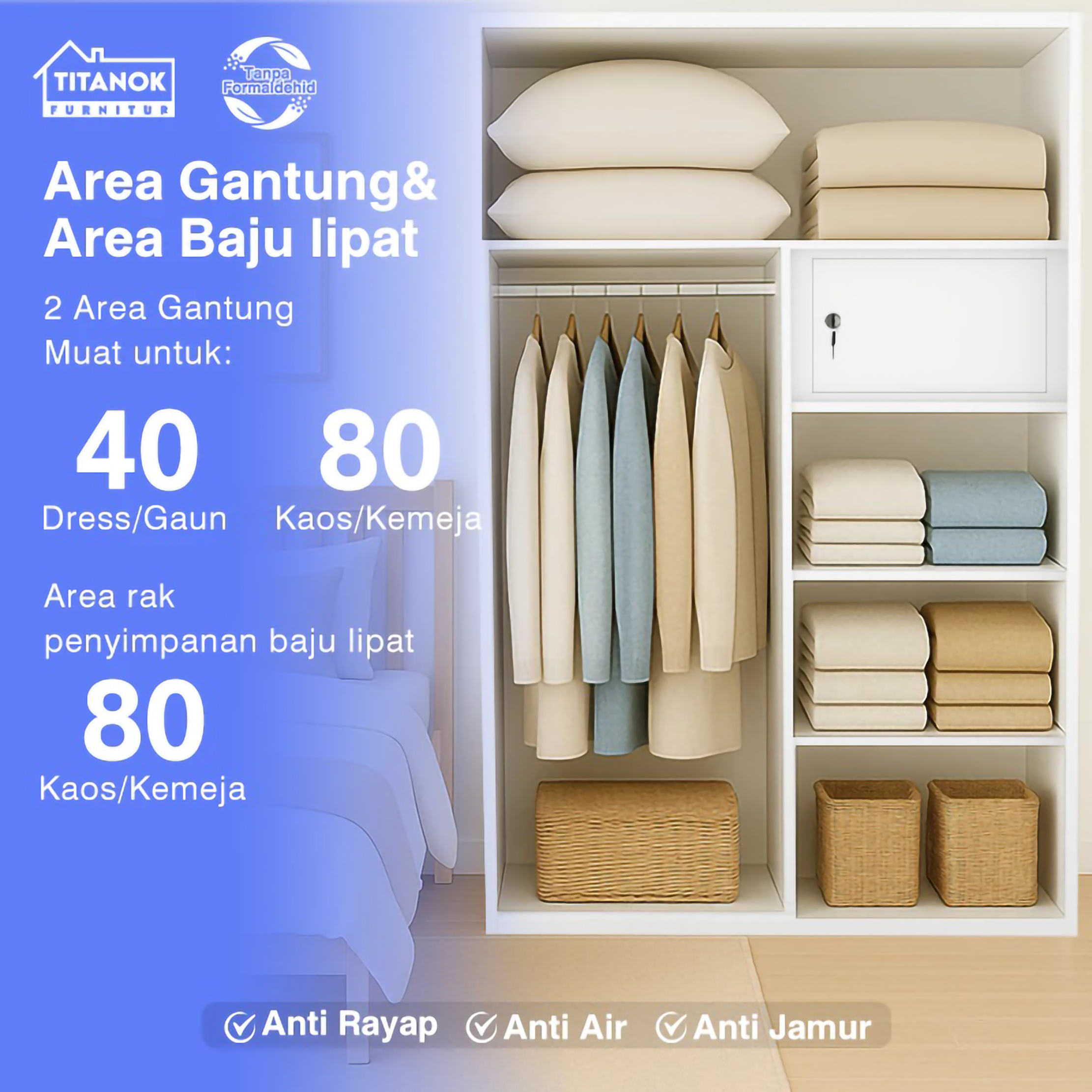 Titanok Furniture Indonesia Titanok Lemari Pakaian Besi 2 Pintu M01