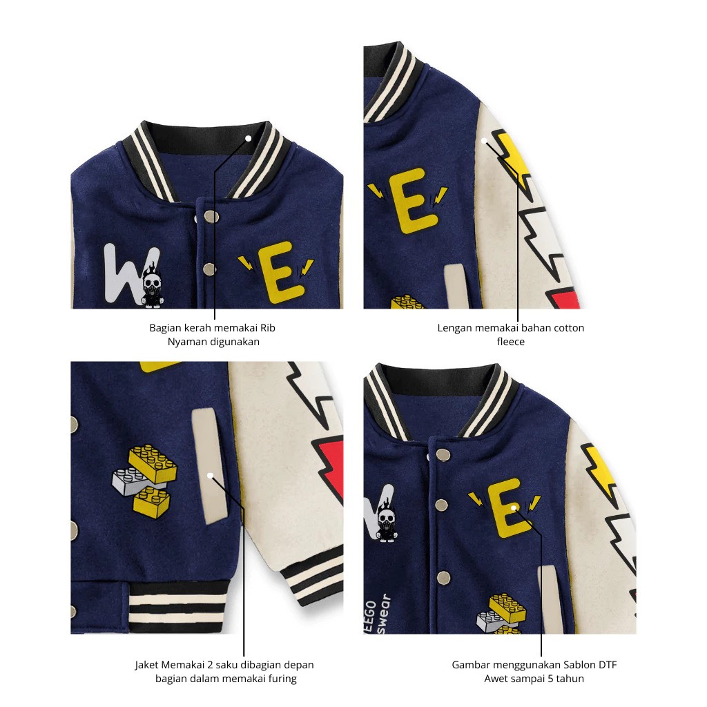  Weego Jaket Varsity Anak Motif Karakter Fearless K277