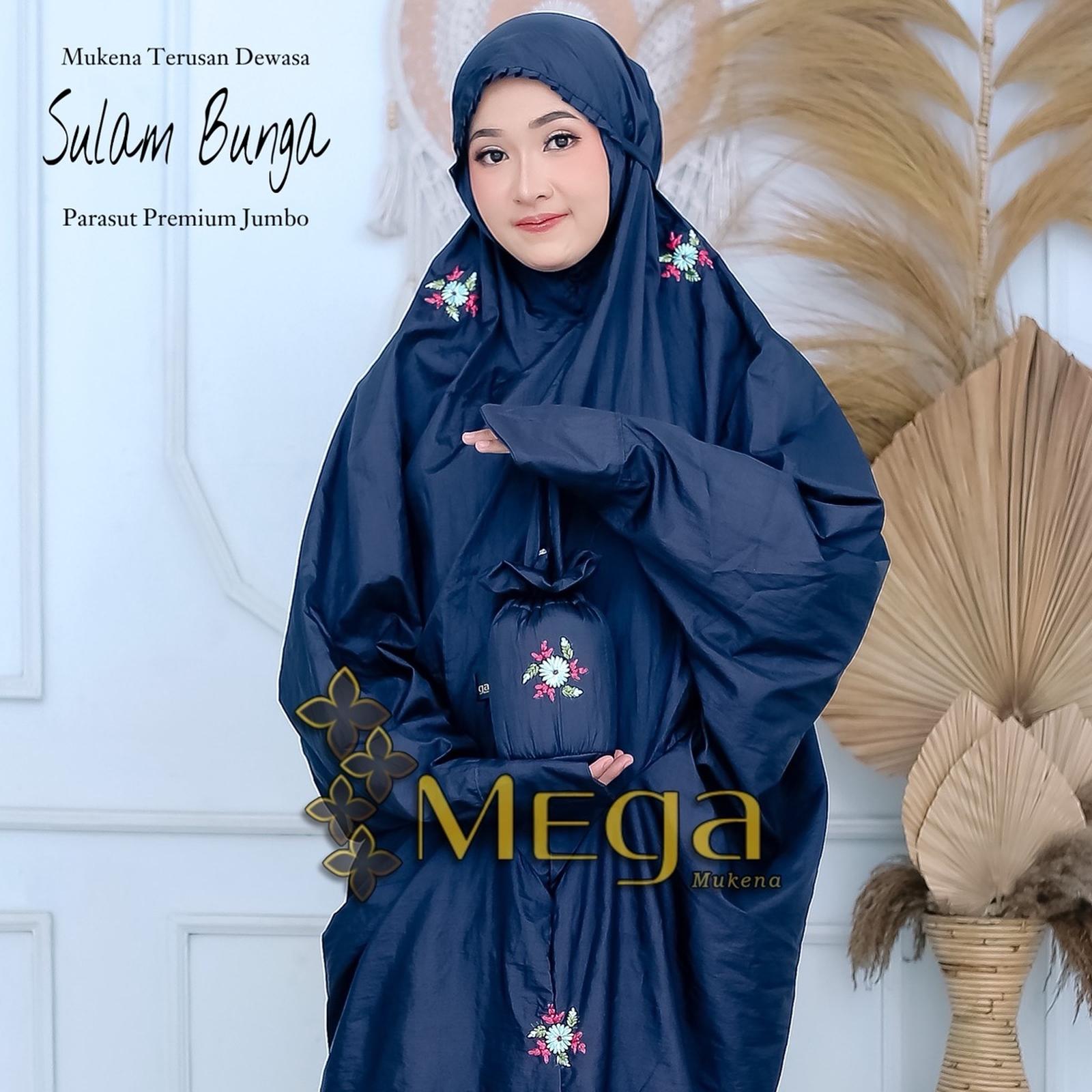  Mega Mukena Terusan Parasut Sulam Bunga 