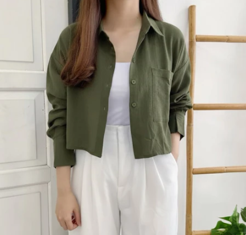 Kemeja Gita Rami Crop Linen Korean Style 2