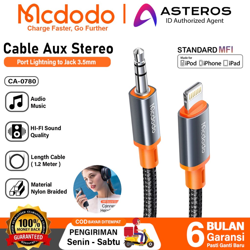 McDodo Cable Aux Stereo Port Lightening to Jack 3.5 mm CA-0780