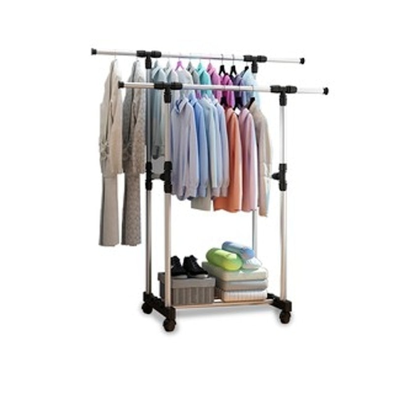 Stand Hanger Double Sisi Satu Rak Dengan 4 Roda Asli Portable 1