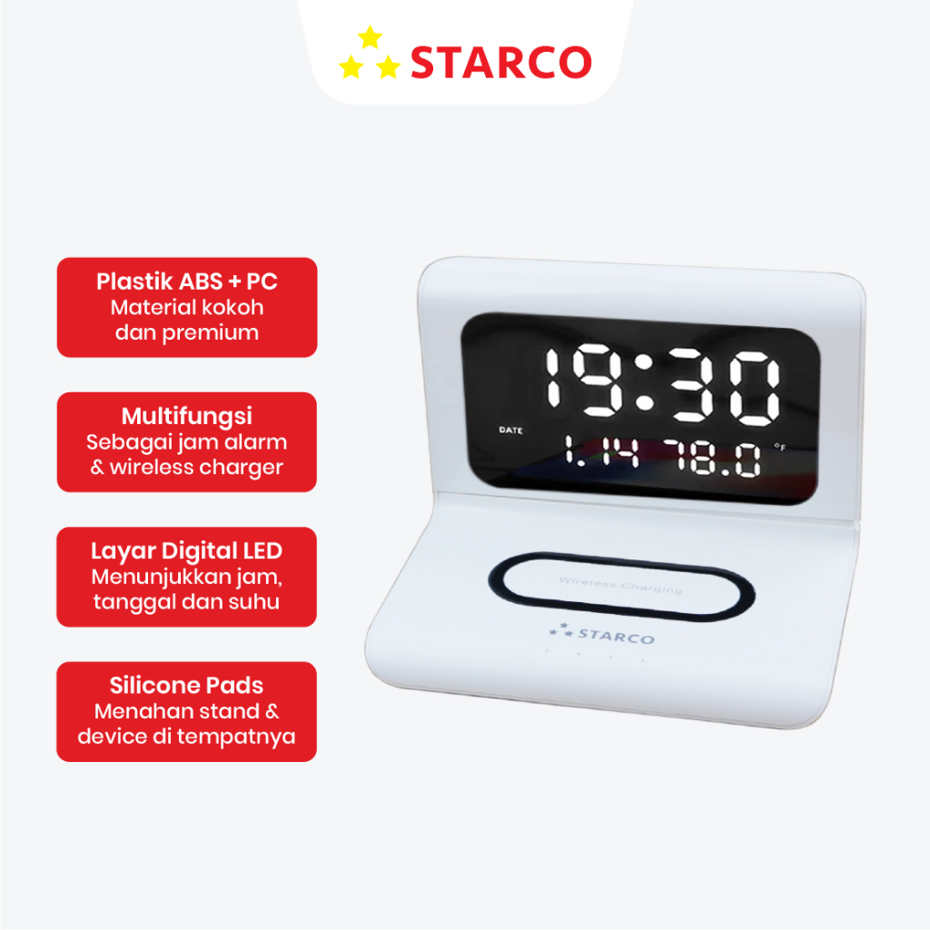 Starco STARCO 3 in 1 Wireless Charger Alarm Clock