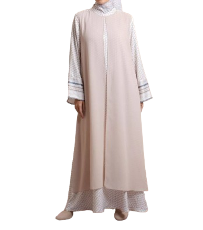 Elzatta Abaya Gamis Set Jilbab Segiempat Motif Monogram 1