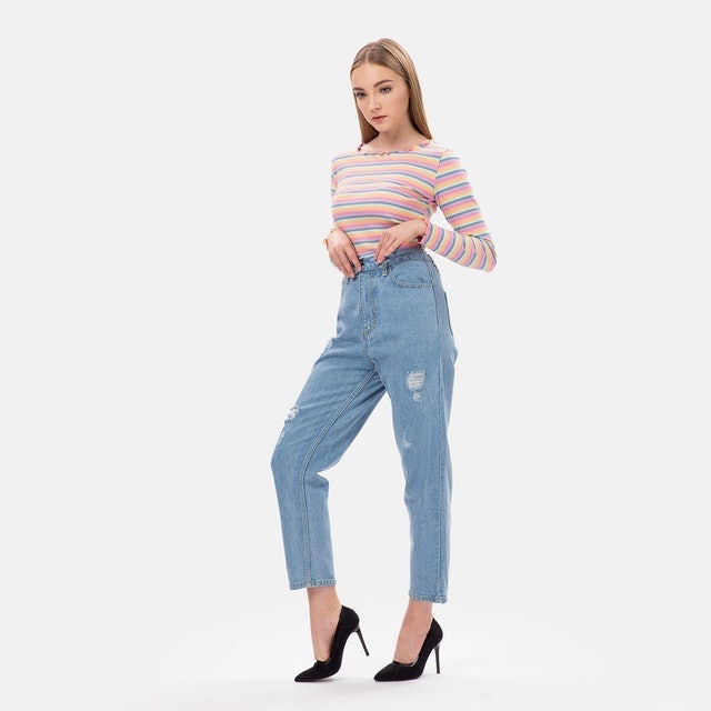 Elastic Waist Ripped Boyfriend Jeans 5