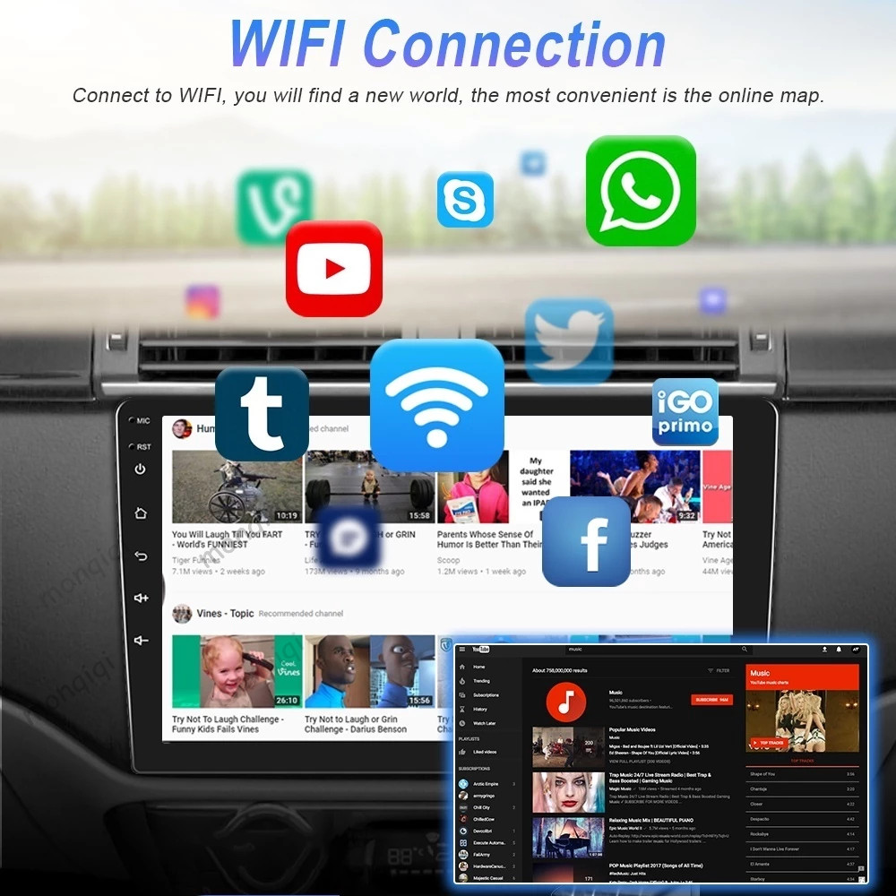  Monqiqi Universal Head Unit Android 9inch RAM 4+32GB with Fan