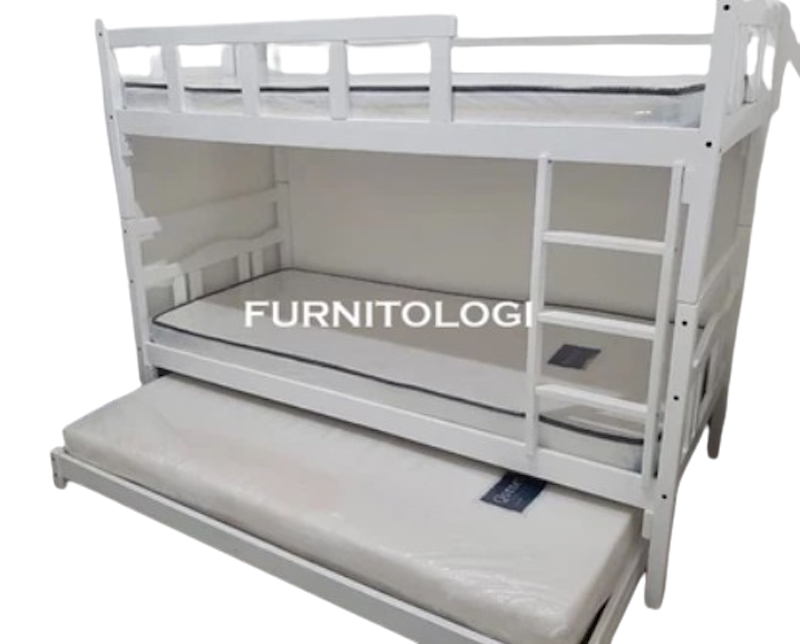 Furnitologi Ranjang Susun Kayu + Sorongan Kayu 3 Tingkat 1