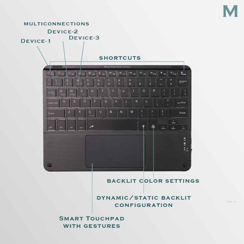 Mils Technologies Touchpad Keyboard Case for iPad 7/8/9 2