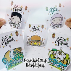 Kartu Ucapan Lebaran Minimalis Doodle Eid Mubarak Pop Up