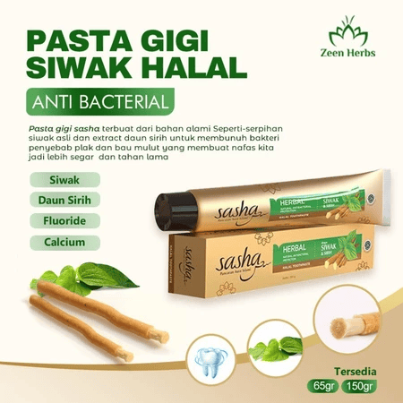 Kino Indonesia Sasha Herbal Halal Toothpaste dengan Siwak & Sirih 