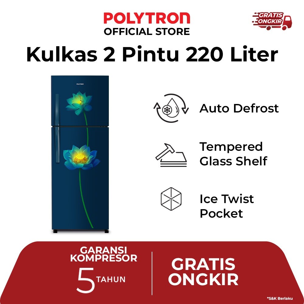 Hartono Istana Teknologi Polytron Kulkas 2 Pintu Beauty Steel 220 Liter  PRB 237LB