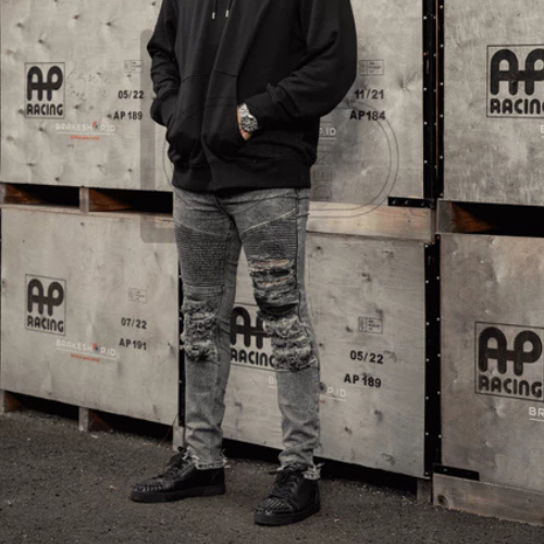 Lod Denim LOD.DENIM Jeans Biker Ripped Denim Skinnyfit Nanogrey