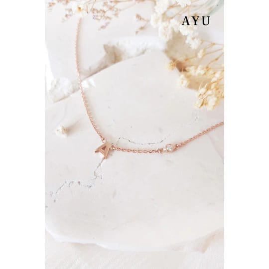 Ayugold Indonesia AyuGold Initial With Mini Bezel Chain Necklace 17k Rose Gold