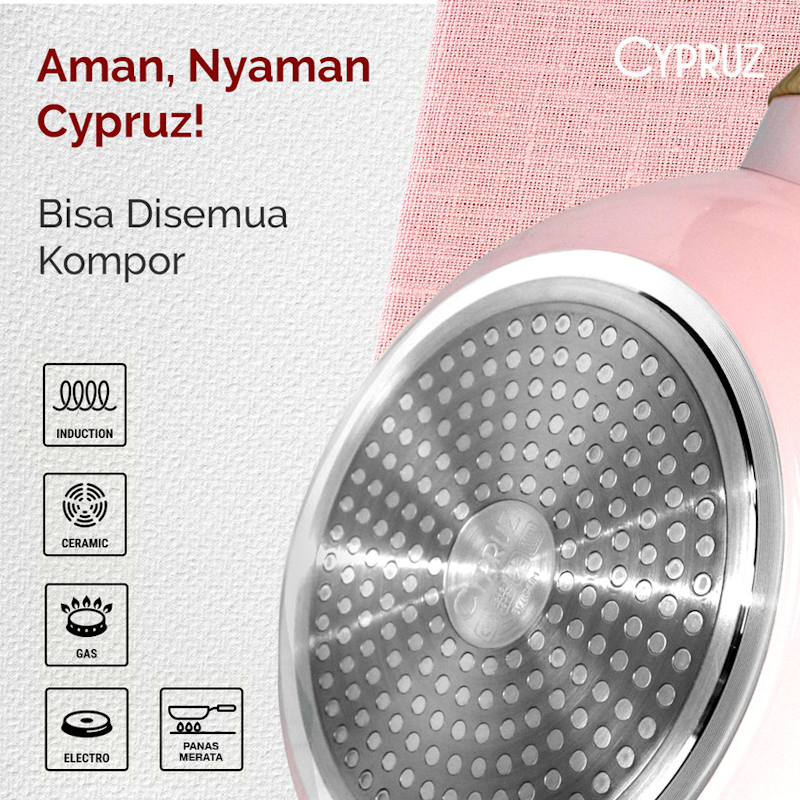 Cypruz Wok Pan Non Stick Pink Ceramic Series 28 cm 3