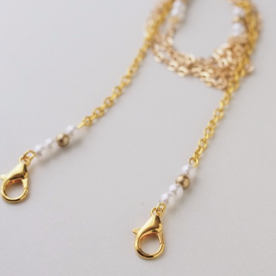 Missbigjillacc White Beads Hijab Strap Mask Set with Connector