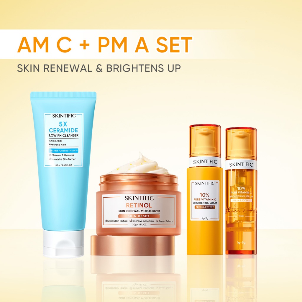 SKINTIFIC Cosmetics SKINTIFIC 3PCS AM C + PM A Set Skin Renewal & Brightens Up