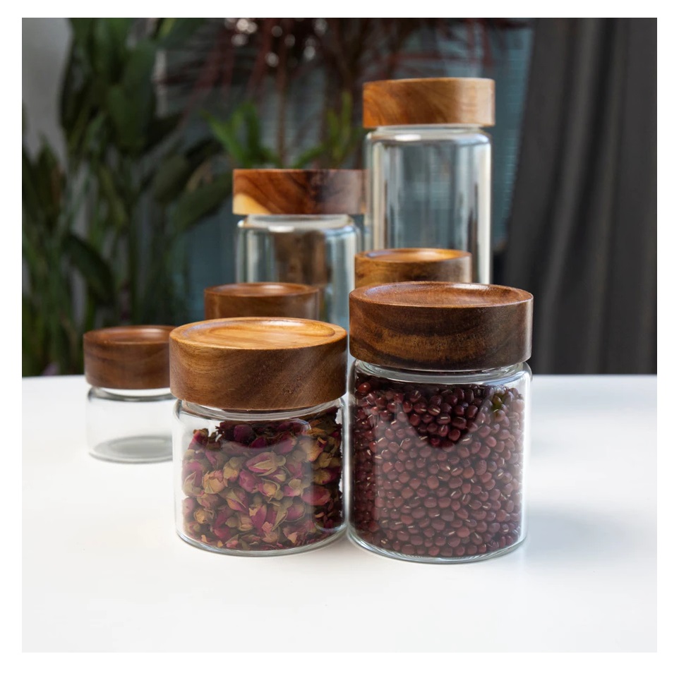  Trosten Round Glass Food Storage with Wooden Lid