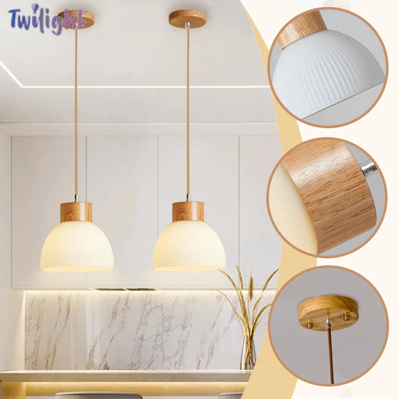  Lampu Gantung Nordik Kap Lampu Kaca Kayu