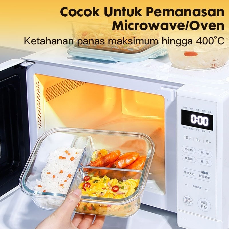 Eatkit Set Kotak Makan Siang Kaca 3 Sekat Tahan Panas 3in1 3