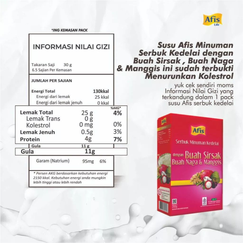 Afis Prima Perdana Afis Serbuk Minuman Kedelai dengan Buah Sirsak Buah Naga & Manggis
